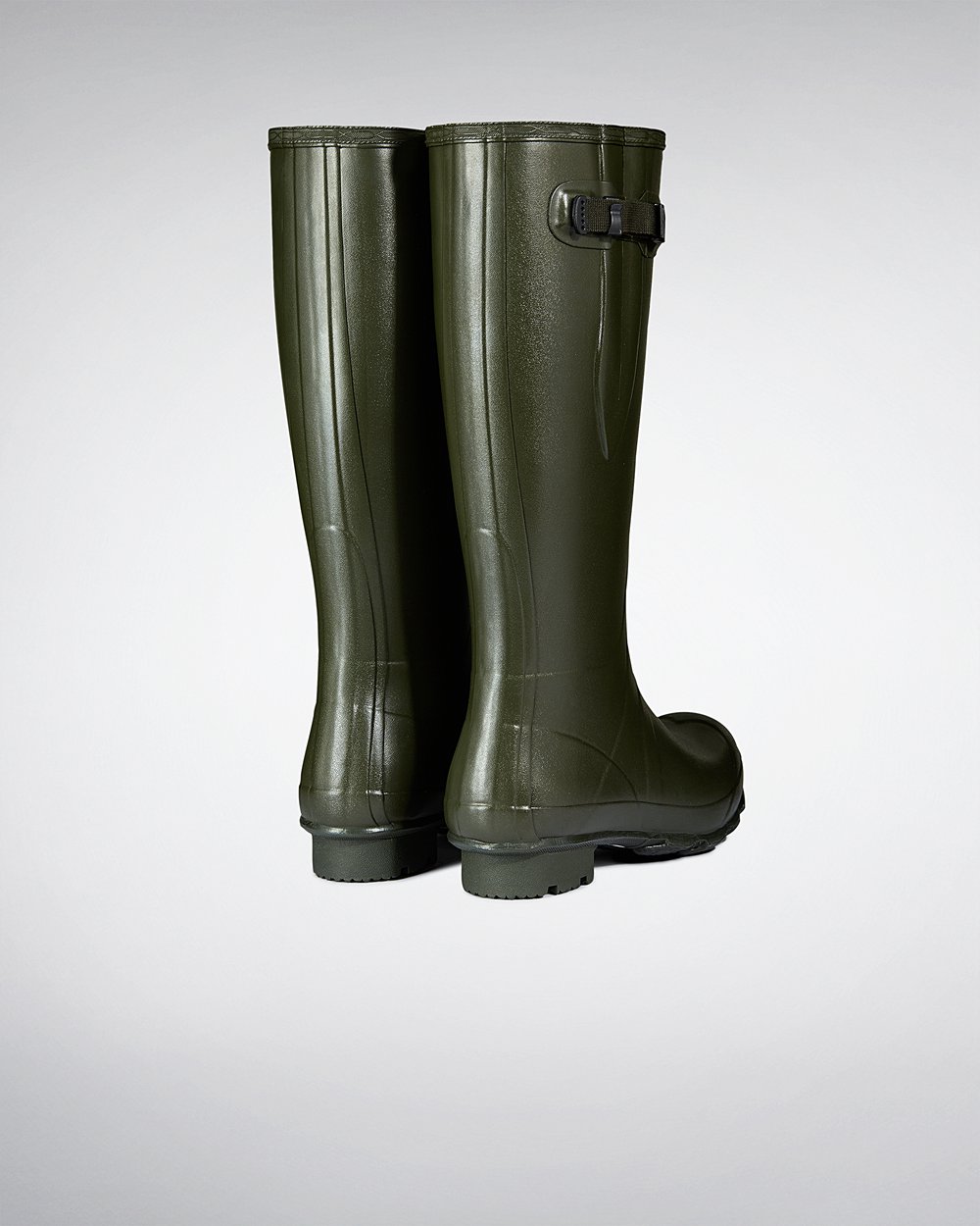 Botas de Lluvia Altas Hunter Hombre - Norris Field Side Adjustable Neoprene Lined - Verde Oscuro Oli